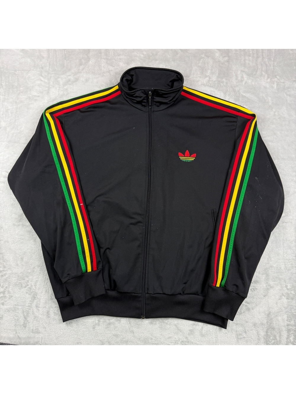 VTG Adidas Originals 2XL Rasta Trefoil FullZip Track Jacket Reggae 2000s Jamaica